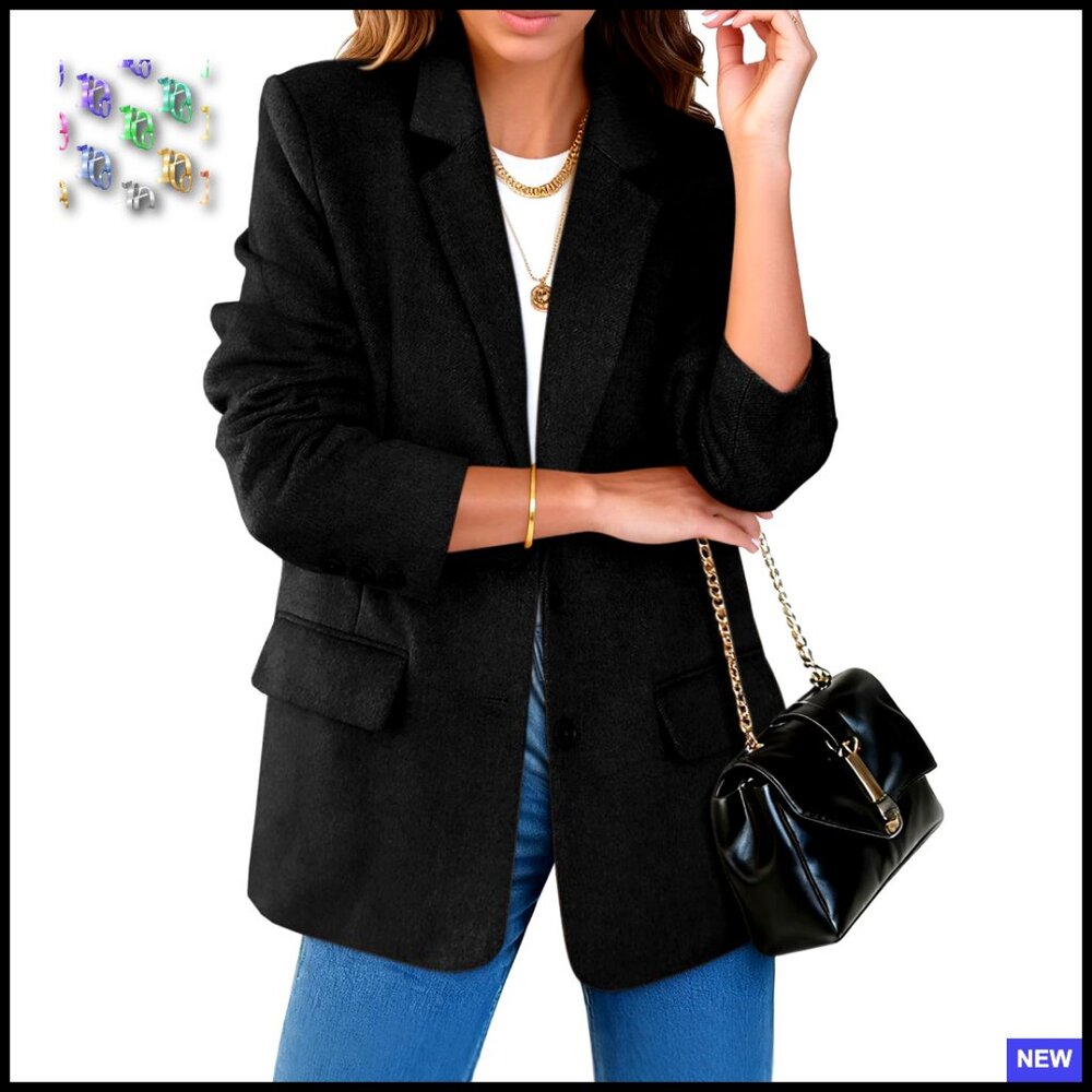 Classic Wool Blend Blazer Elegant Notch Lapel Open Front Work Office Chic